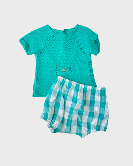 Conjunto español camiseta punto color verde y  calzon a cuadros