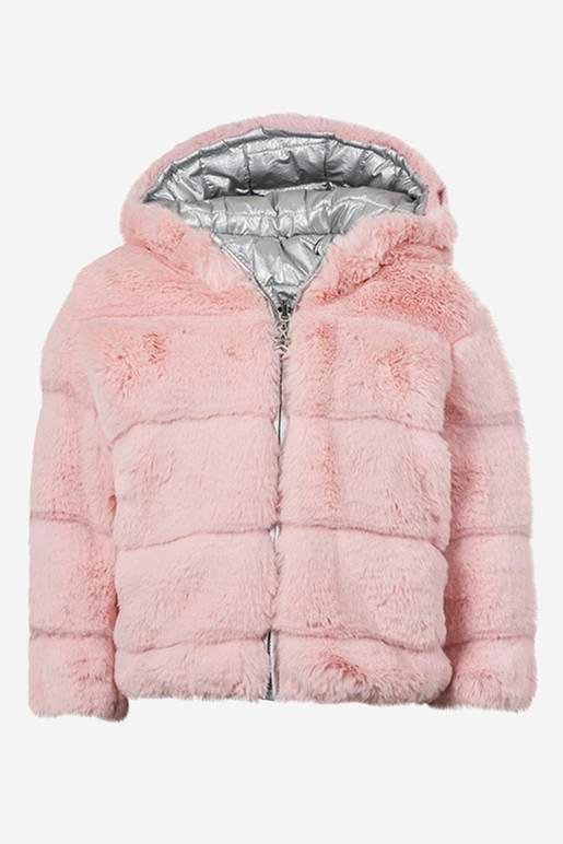 Parka plata ahulado reversible, peliche rosa