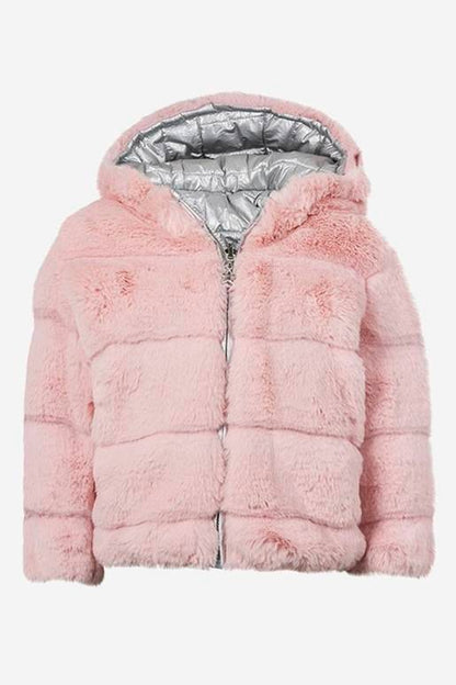 Parka plata ahulado reversible, peliche rosa