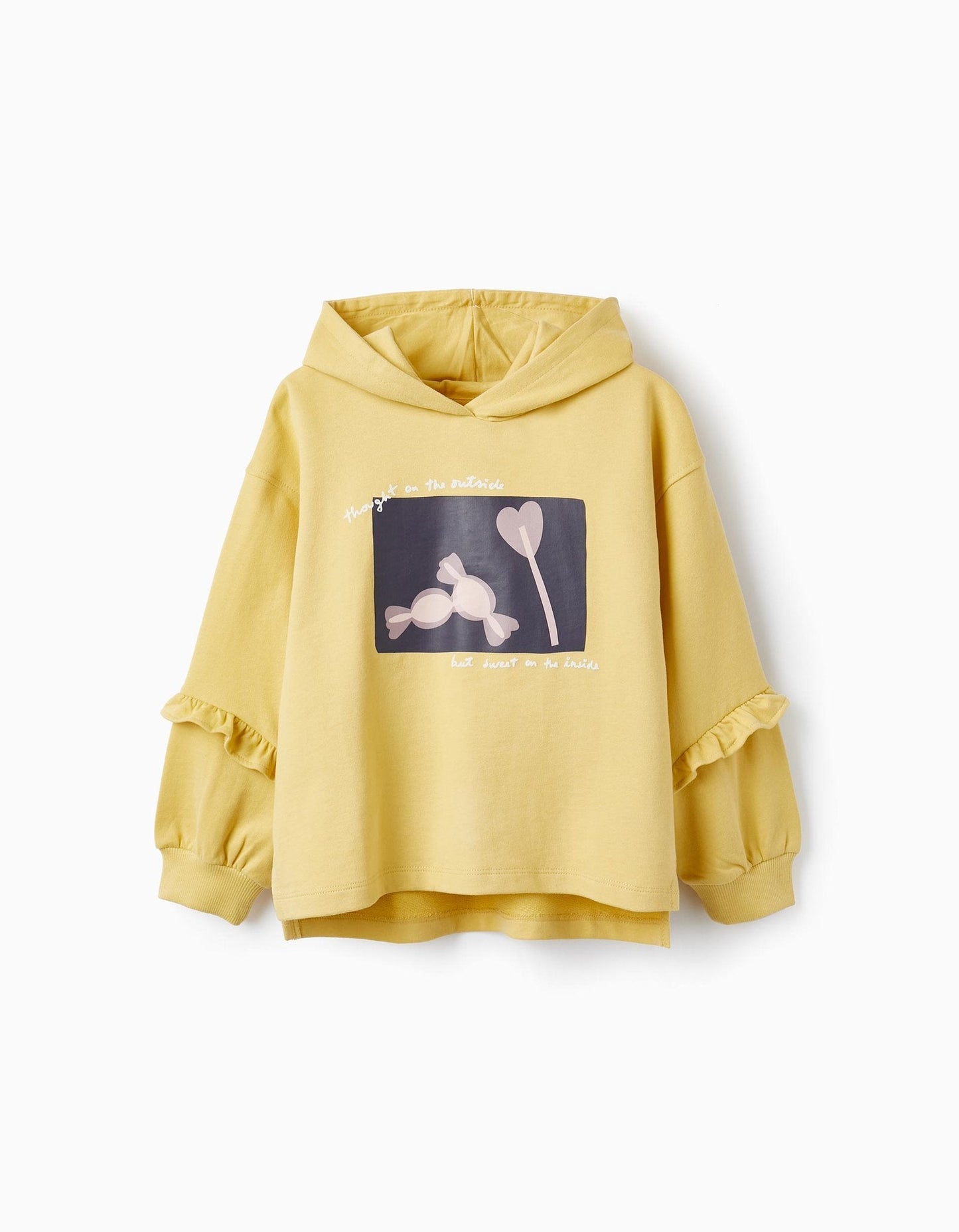 sudadera con gorro color amarillo, print sweet