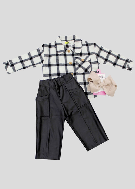 set pantalón vinipiel camisa cuadros, losan