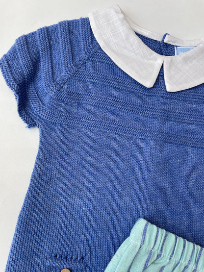 Conjunto playera punto con cuello blanco y calzon a rayas