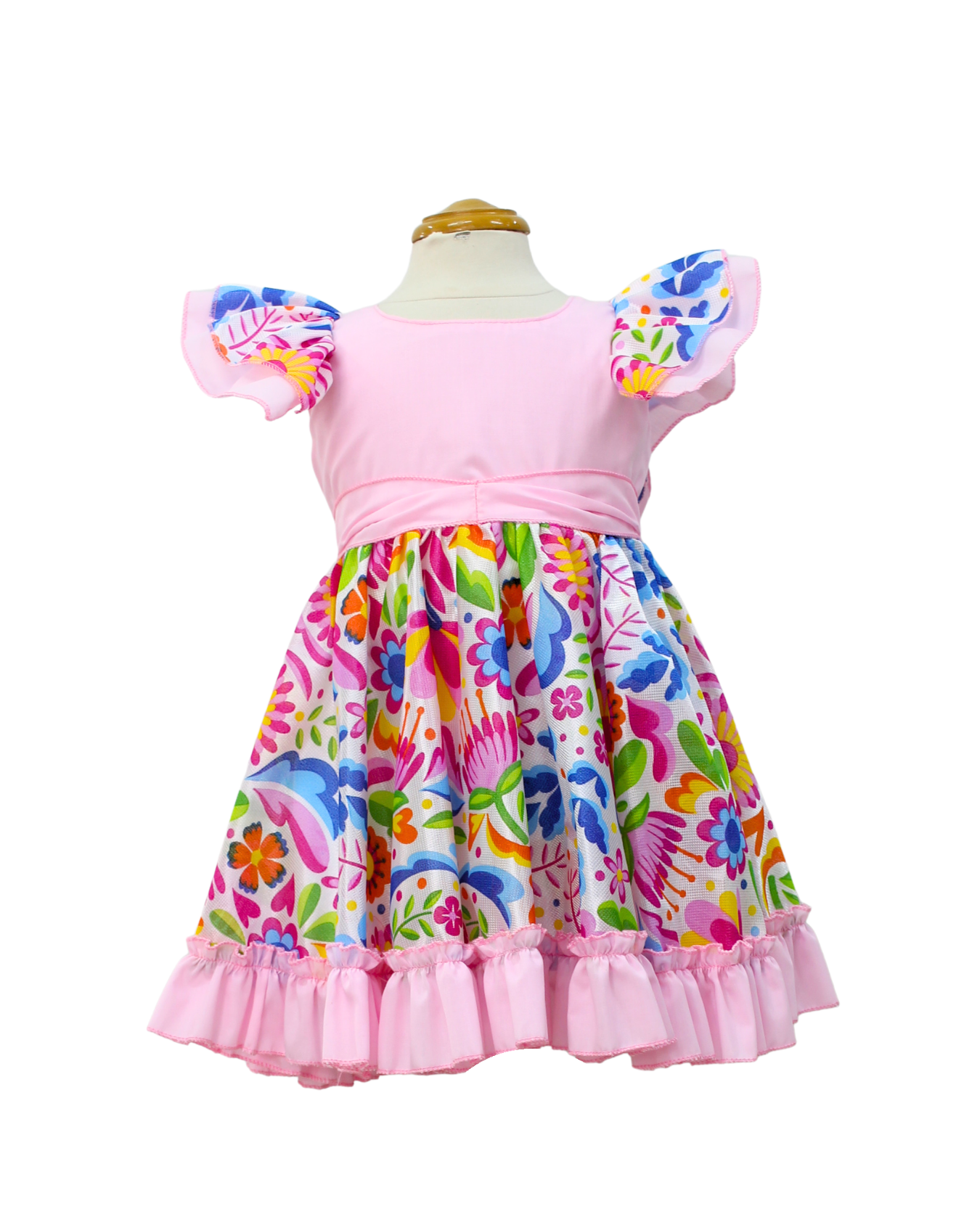VESTIDO ADELITA TIPICO PATRIO ELEGANTE PETO ROSA PASTEL
