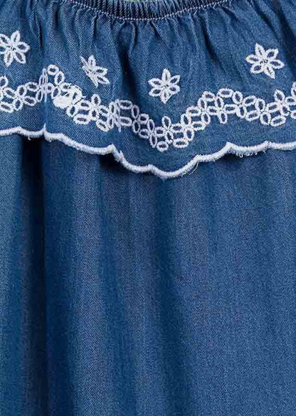 vestido denim, losan con olan en los hombros