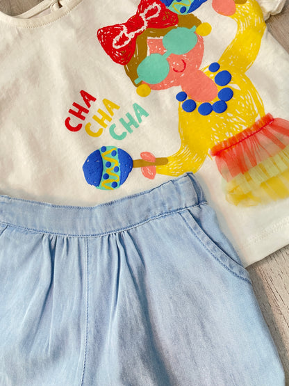 Set Blusa Blanca Short Denim