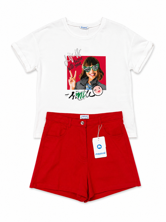 Set Camiseta Blanca y Short Rojo Mayoral