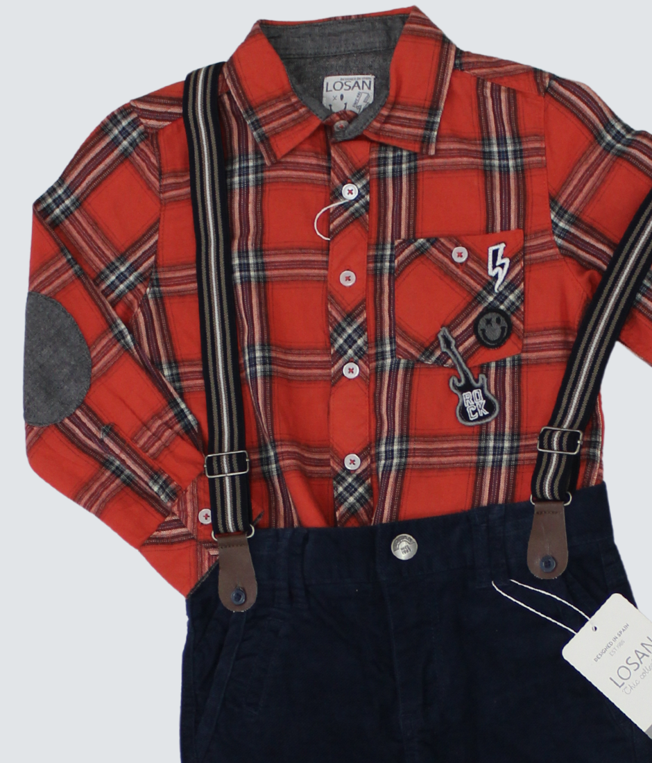 set pantalón con camisa franela a cuadros