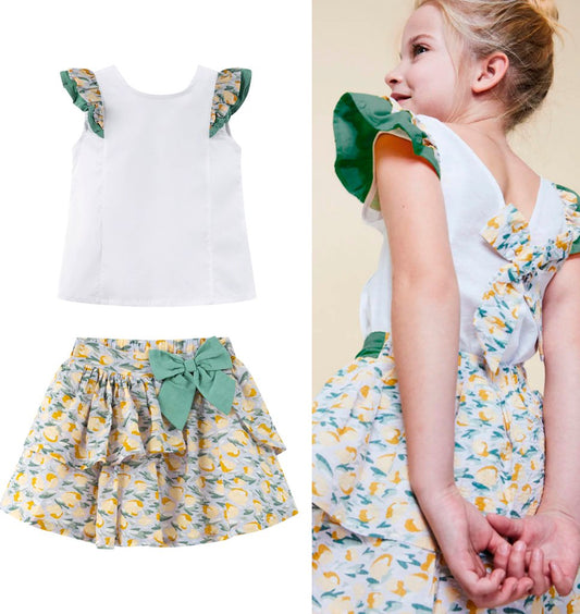 conjunto blusa y falda de olanes verde olivo