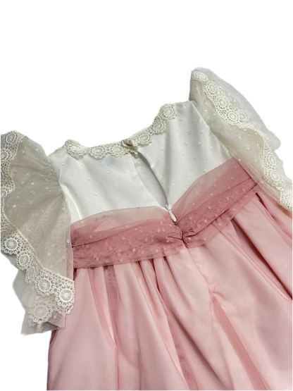 Vestido tul, combinado rosa palo