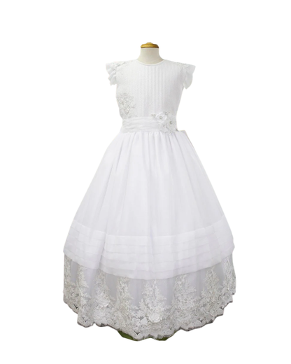 Vestido primera comunión con peto rayas y flores