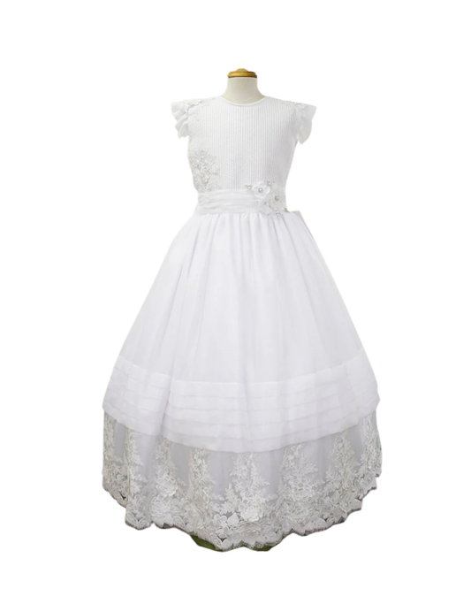 Vestido primera comunión con peto rayas y flores