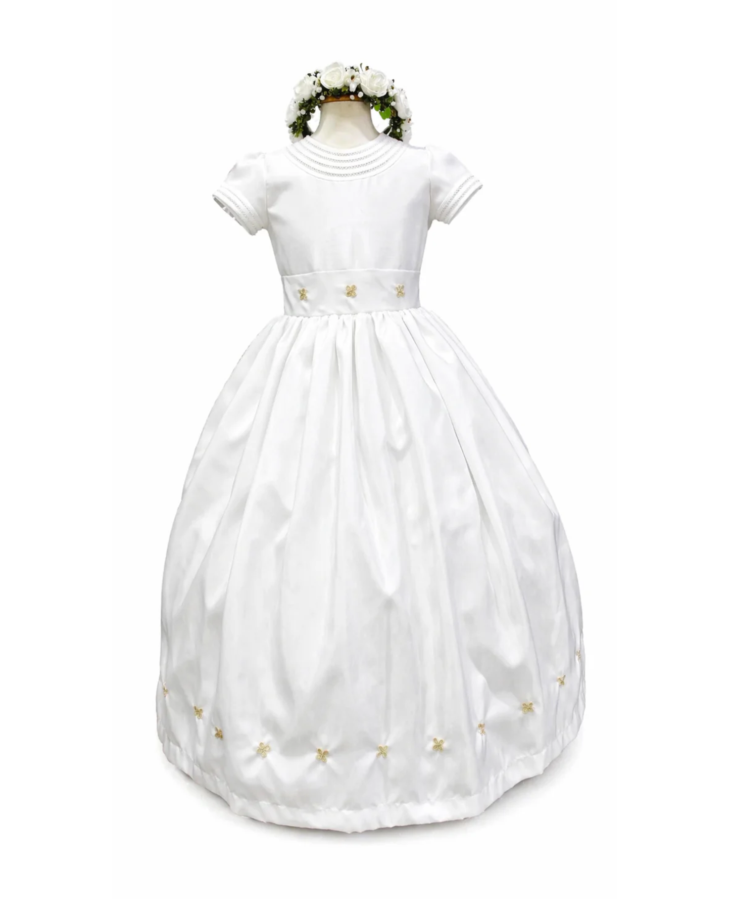 Vestido primera comunión, 3 flores en cintura talla 10