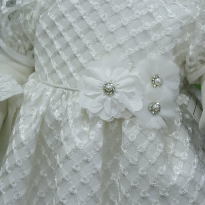 ropon color perla, 3 flores con perlas