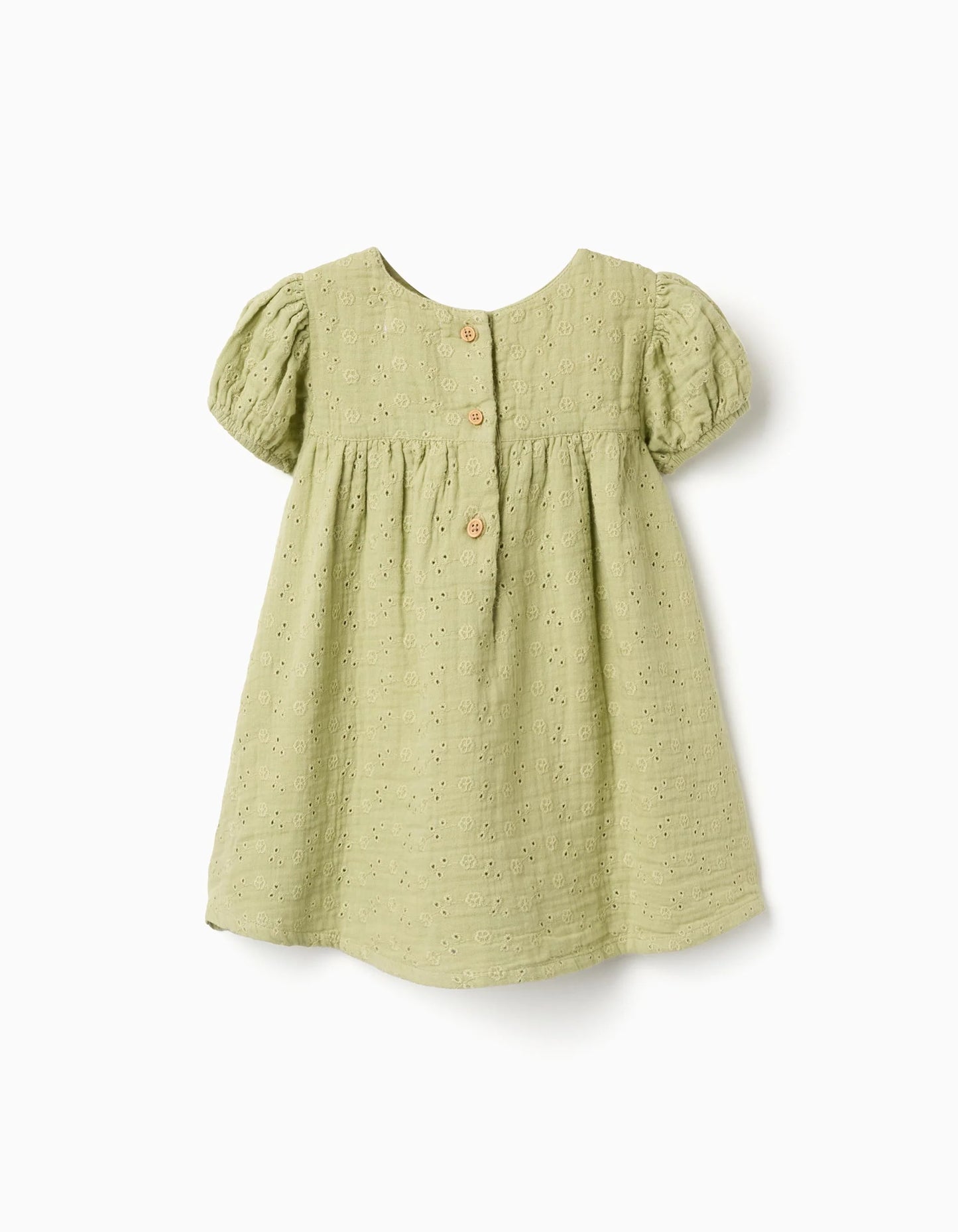 Vestido de algodón con bordado inglés para bebé niña, verde claro
