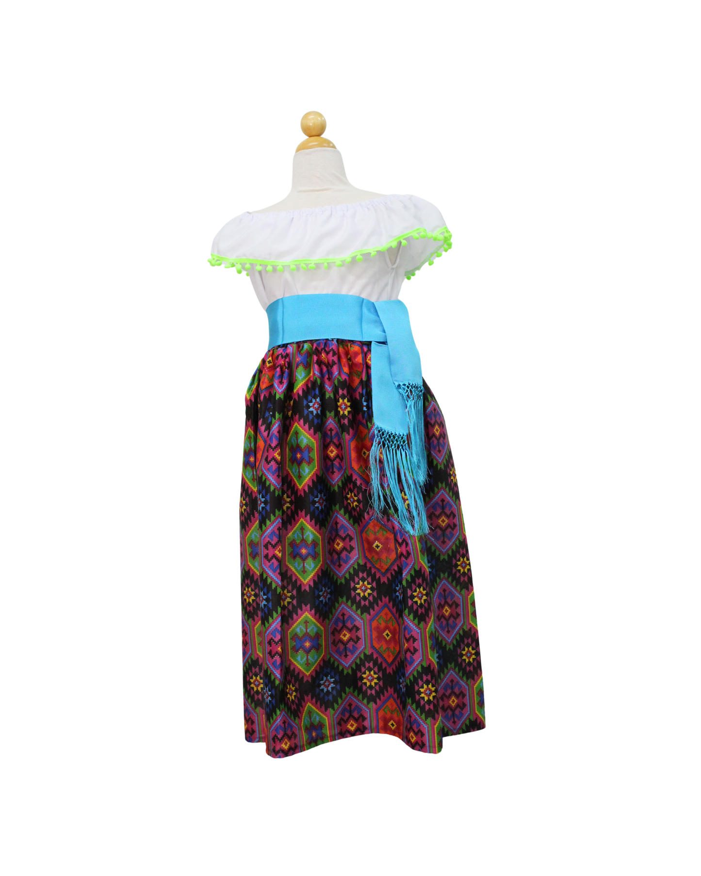 SET FALDA ADELITA GEOMETRIA   BLUSA MANGA CAMPESINA POMPON VERDE