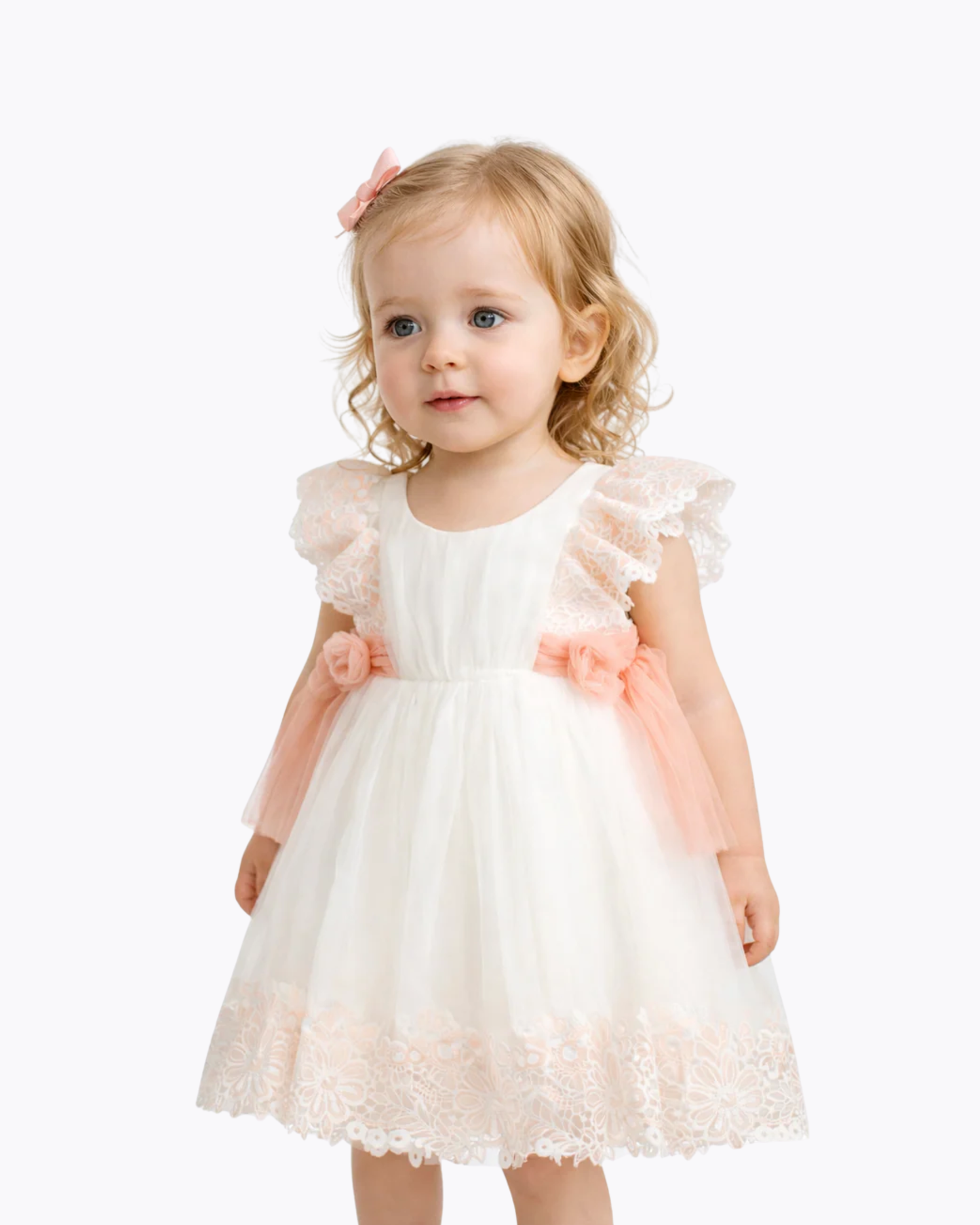 Vestido  Guipur Color Nata Encaje Rosa para Bebé