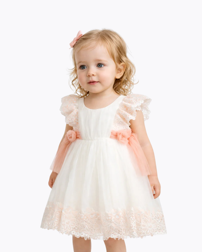 Vestido  Guipur Color Nata Encaje Rosa para Bebé