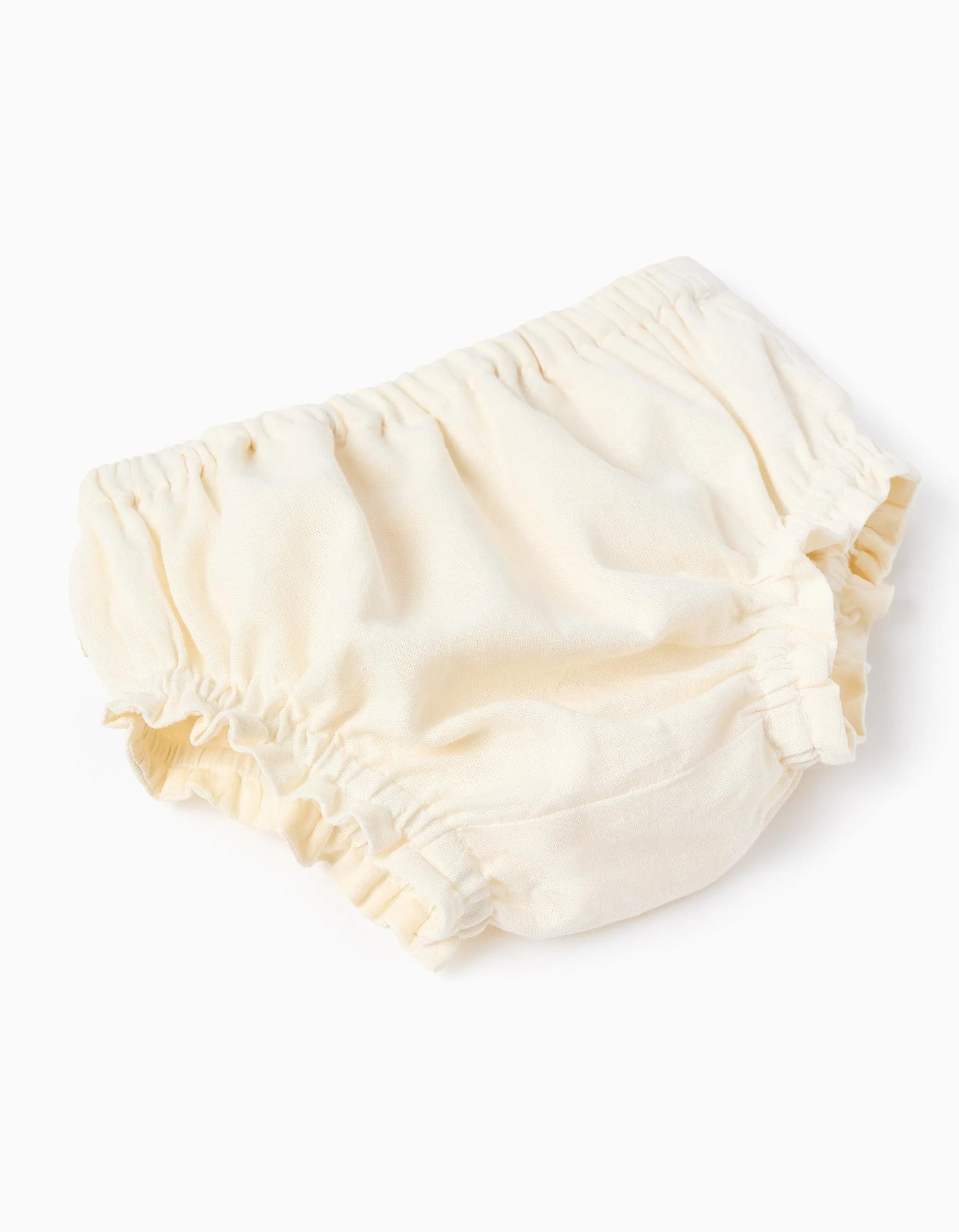Vestido de lino con bordado + cubrepañal para bebé niña, beige claro