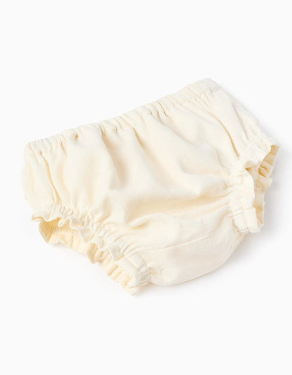 Vestido de lino con bordado + cubrepañal para bebé niña, beige claro