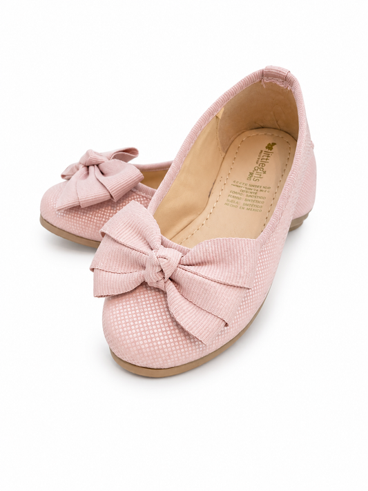 Zapato Rosa Chedron Textura Moño Triple en Centro Nudo