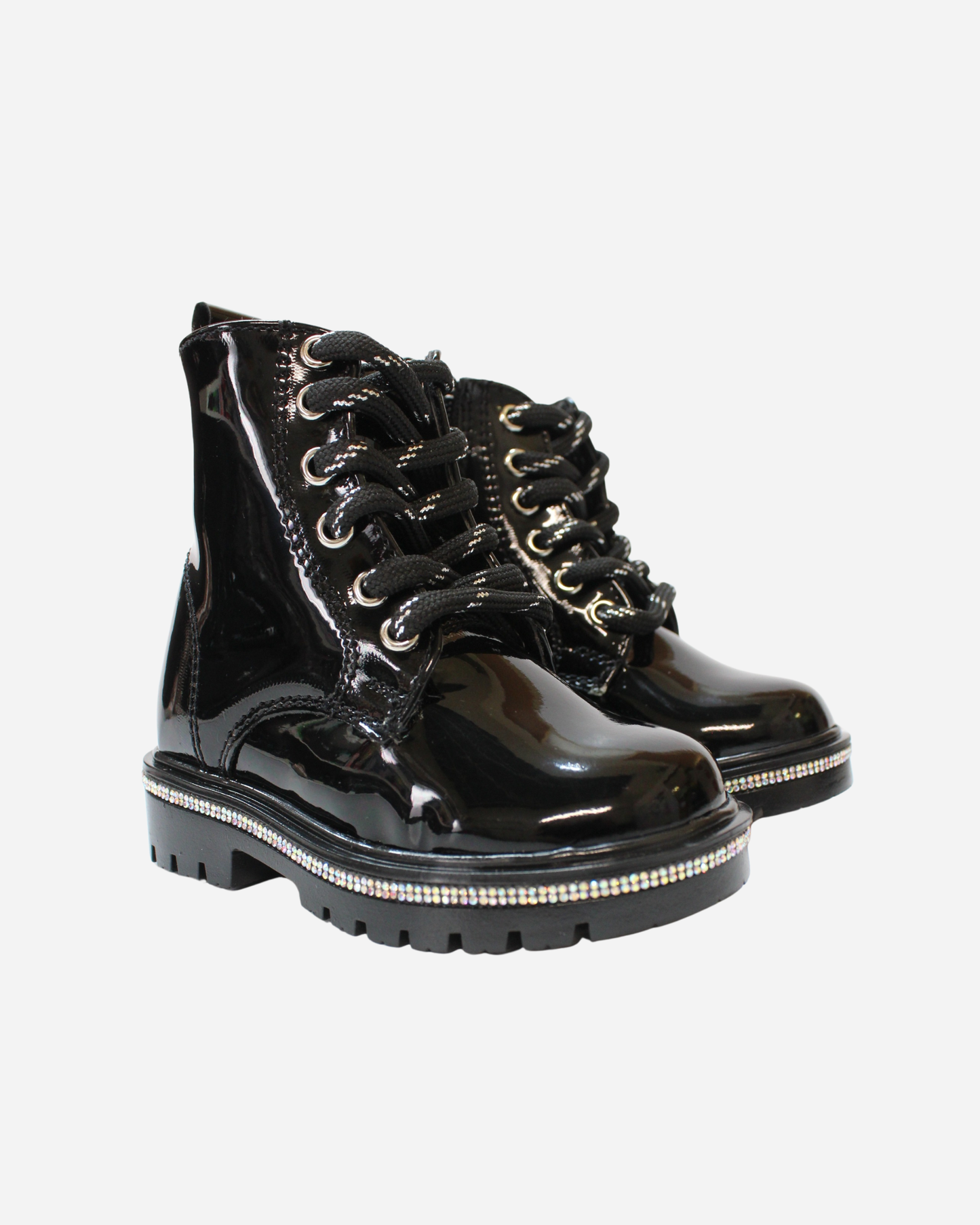 Botin charol negro cristales en la suela