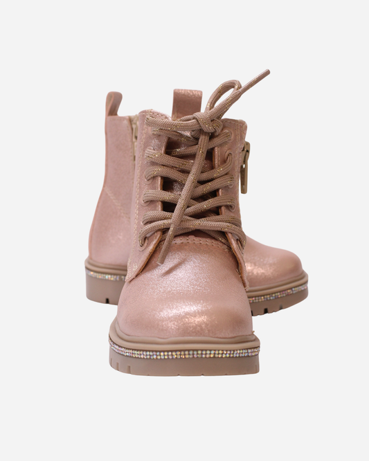 Botin peonia rosa glitter con cristales en la suela