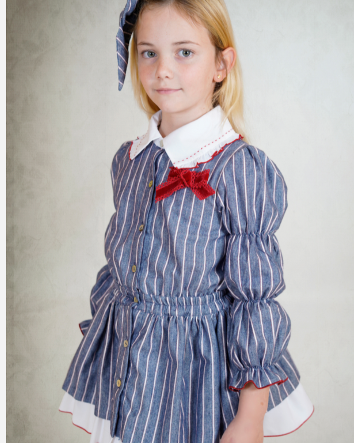 Vestido rayas azul blanco manga bombacha, diseño español