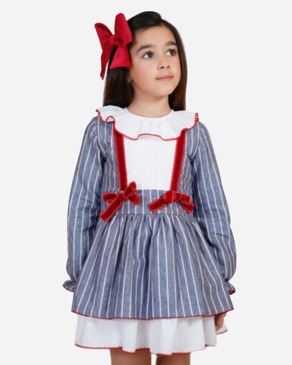 Vestido rayas azul blanco olan en cuello