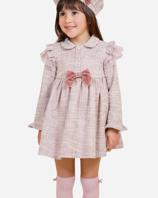 Vestido rosa 2 botones moño en cintura moda española