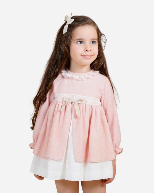 Vestido tejido rosa encaje ivory