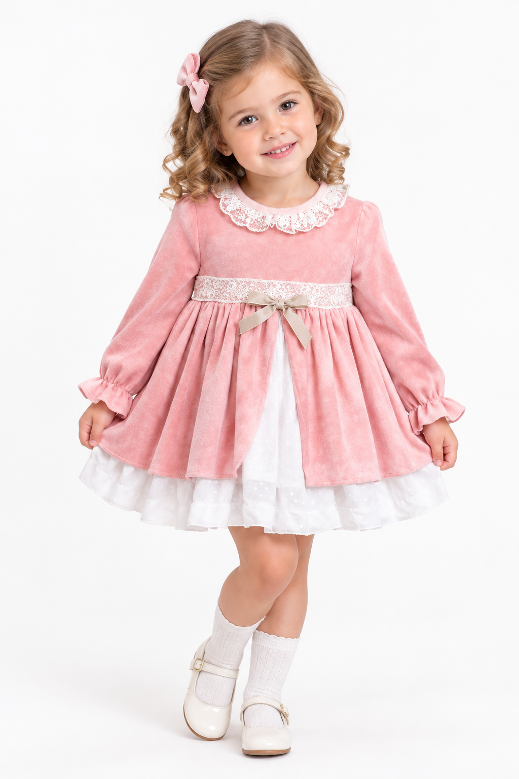 Vestido tejido rosa encaje ivory