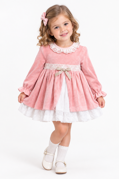 Vestido tejido rosa encaje ivory