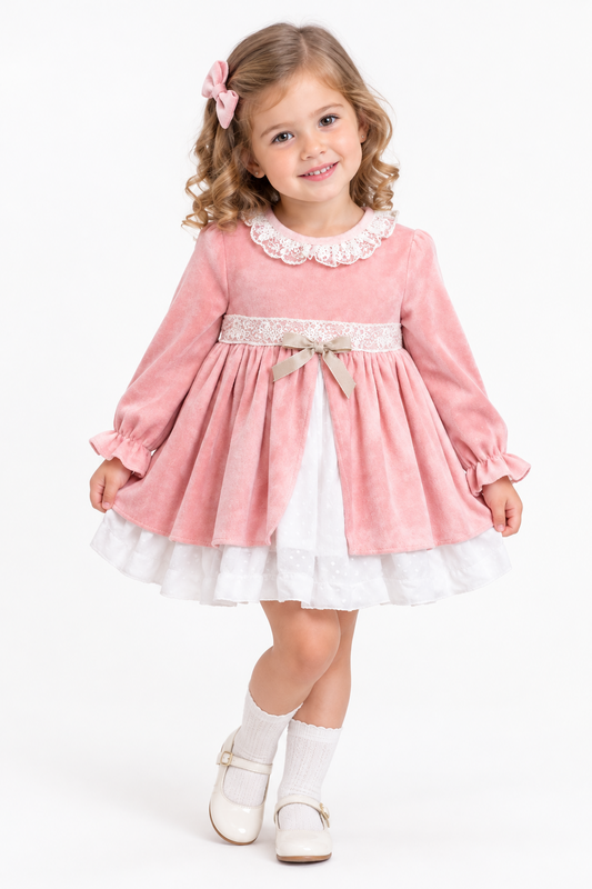 Vestido tejido rosa encaje ivory