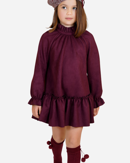 Vestido antelina cuello ruffle, moda española