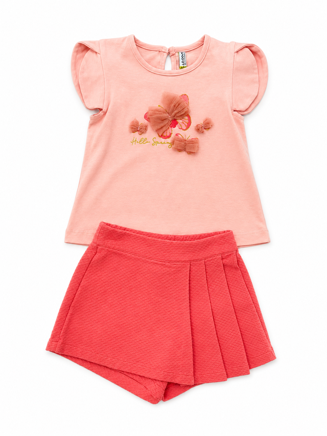 Conjunto blusa flores y Short Falda Tonos Melocoton