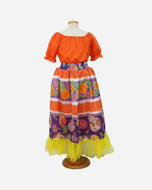 SET CATRINA BLUSA MANGA GLOBO Y FALDA MOTIVOS DIA DE MUERTOS