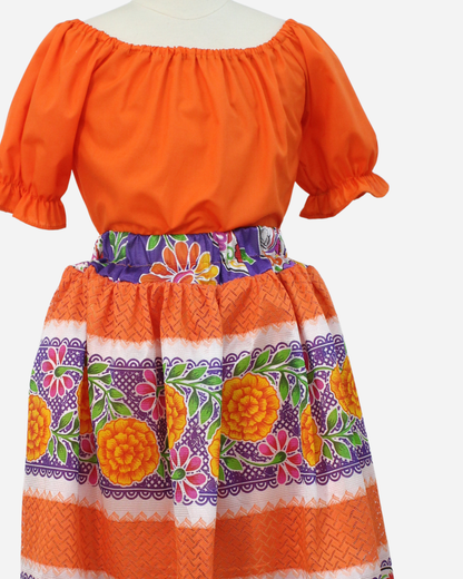 SET CATRINA BLUSA MANGA GLOBO Y FALDA MOTIVOS DIA DE MUERTOS