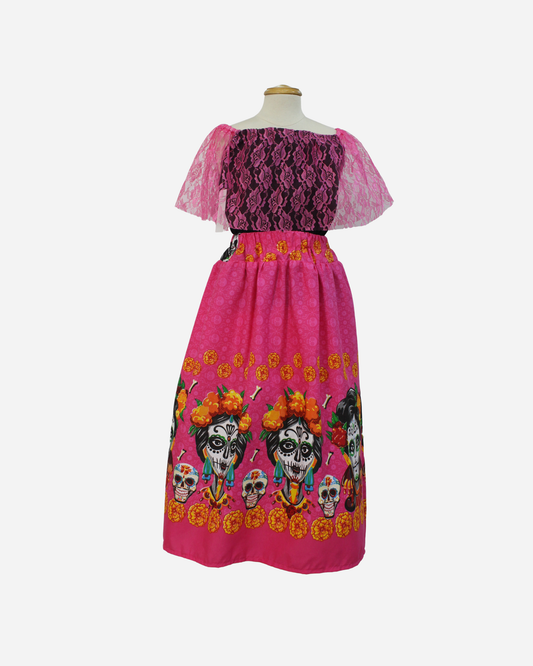 SET CATRINA BLUSA CAMPESINA Y FALDA MOTIVOS DIA DE MUERTOS