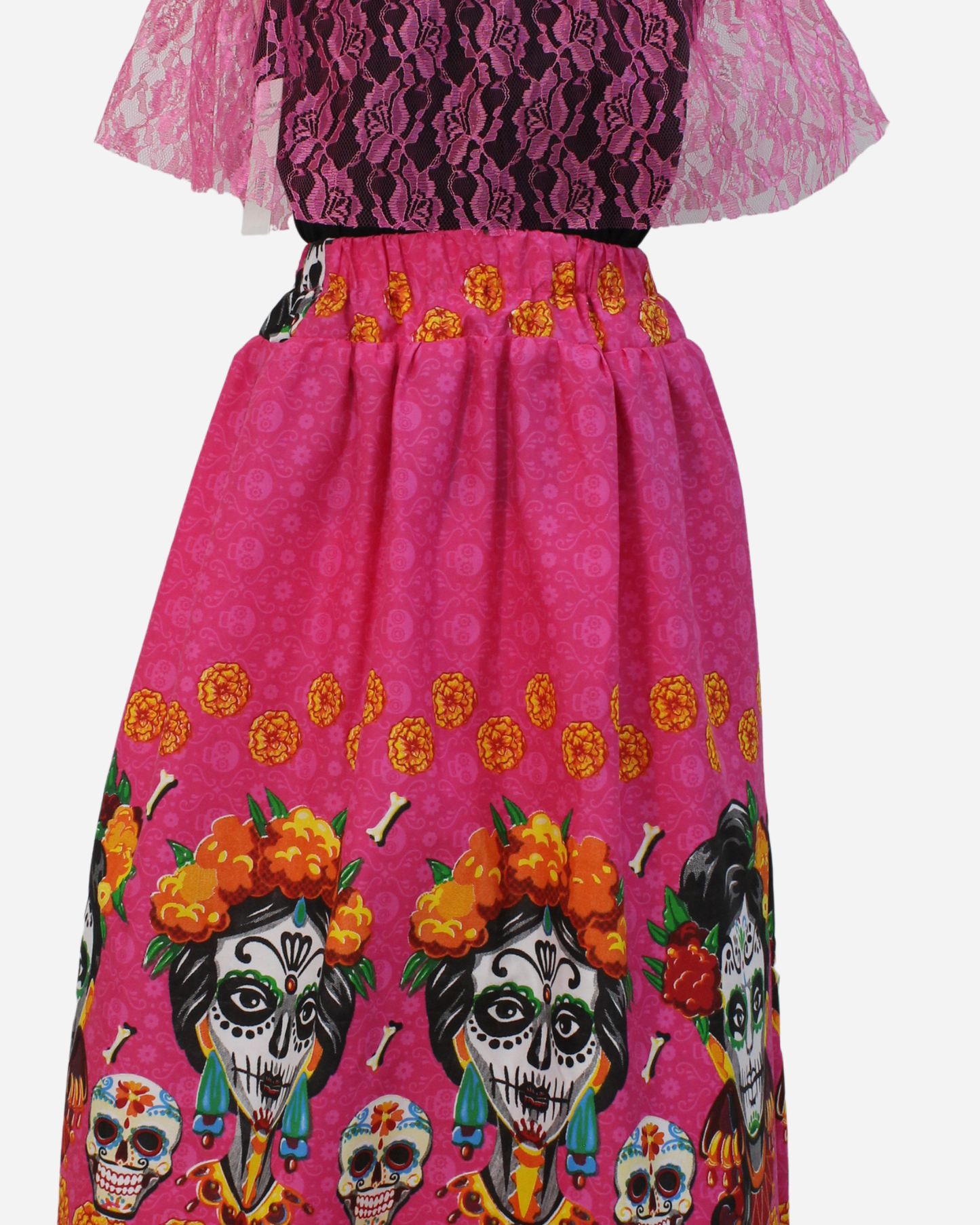 SET CATRINA BLUSA CAMPESINA Y FALDA MOTIVOS DIA DE MUERTOS