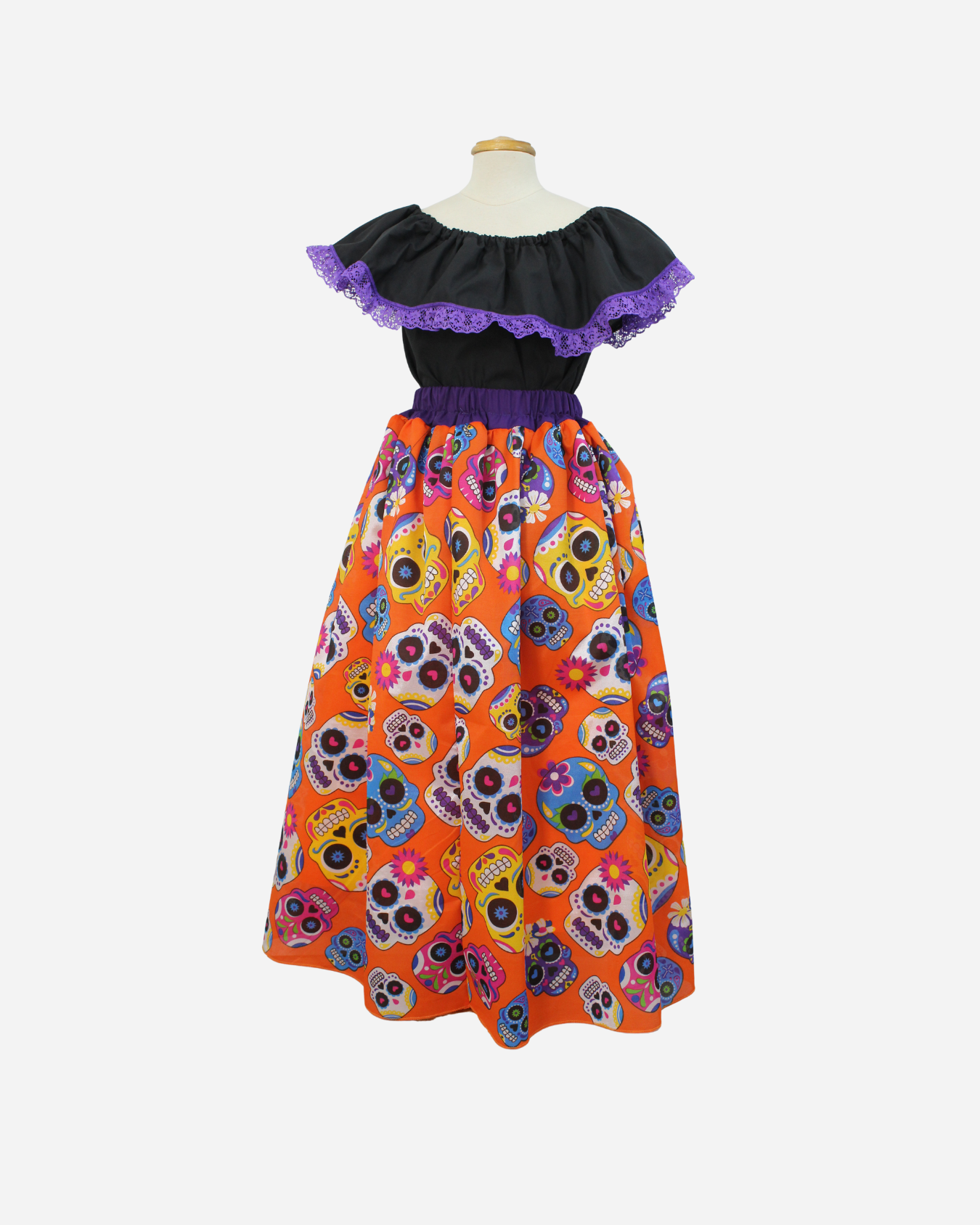 SET CATRINA BLUSA MANGA BOMBACHA  FALDA MOTIVOS DIA DE MUERTOS