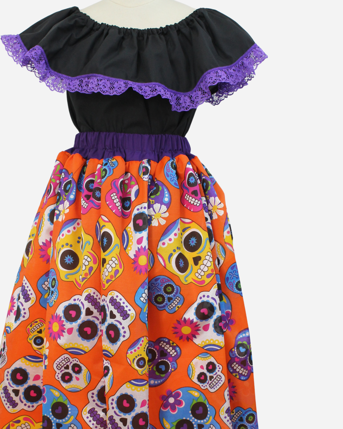 SET CATRINA BLUSA MANGA BOMBACHA  FALDA MOTIVOS DIA DE MUERTOS