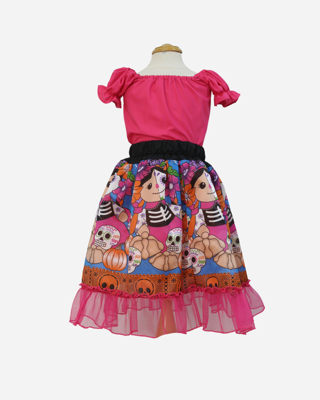 SET CATRINA BLUSA MANGA BOMBACHA Y FALDA MOTIVOS DIA DE MUERTOS