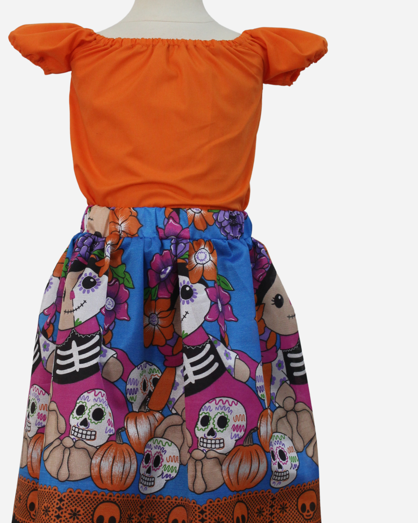 SET CATRINA BLUSA MANGA GLOBO Y FALDA MOTIVOS DIA DE MUERTOS