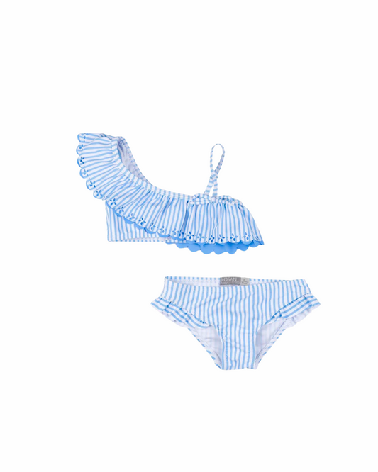 traje de baño 2 piezas azul rayas