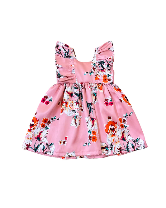 vestido rosa floreado manga olan