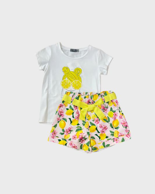 Conjunto Blusa Blanca y Short Limones