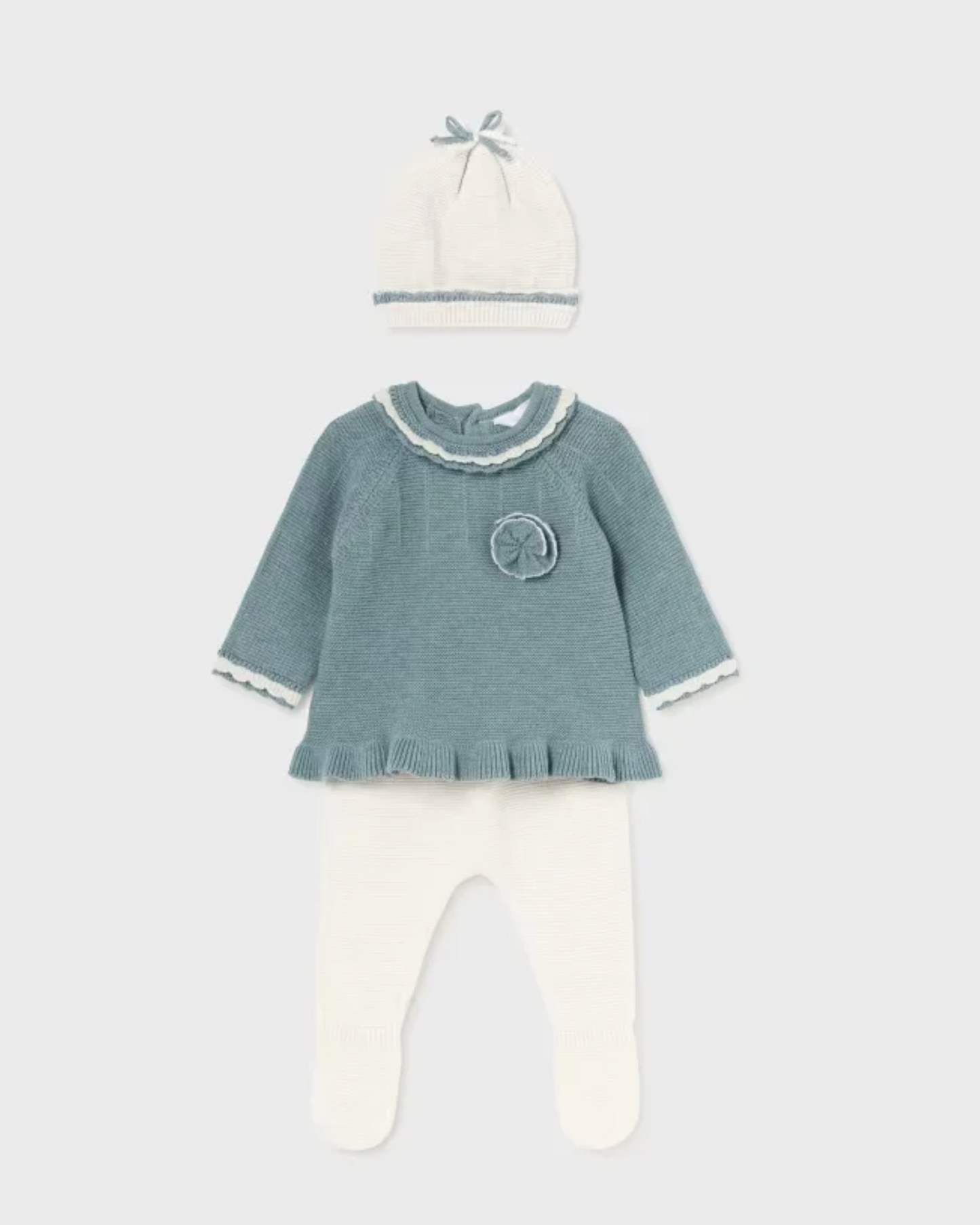 Conjunto tejido iceberg. polaina, gorro y pantalón