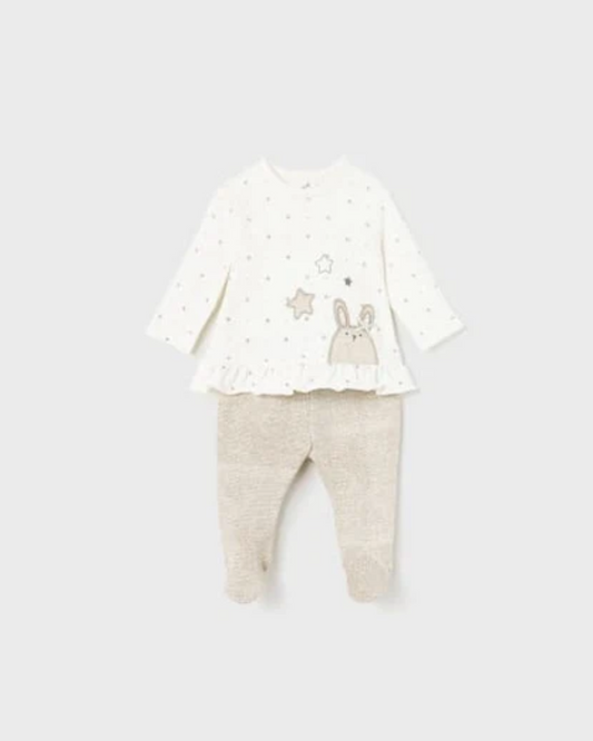 Conjunto dos piezas pantalón y jersey algodón ligero, beige