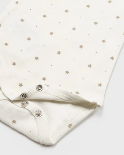 set 3 piezas mameluco corto largo y babero conejo beige