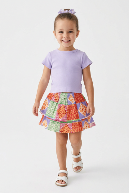 Set Blusa Lilac y Falda volante textura Cuadros